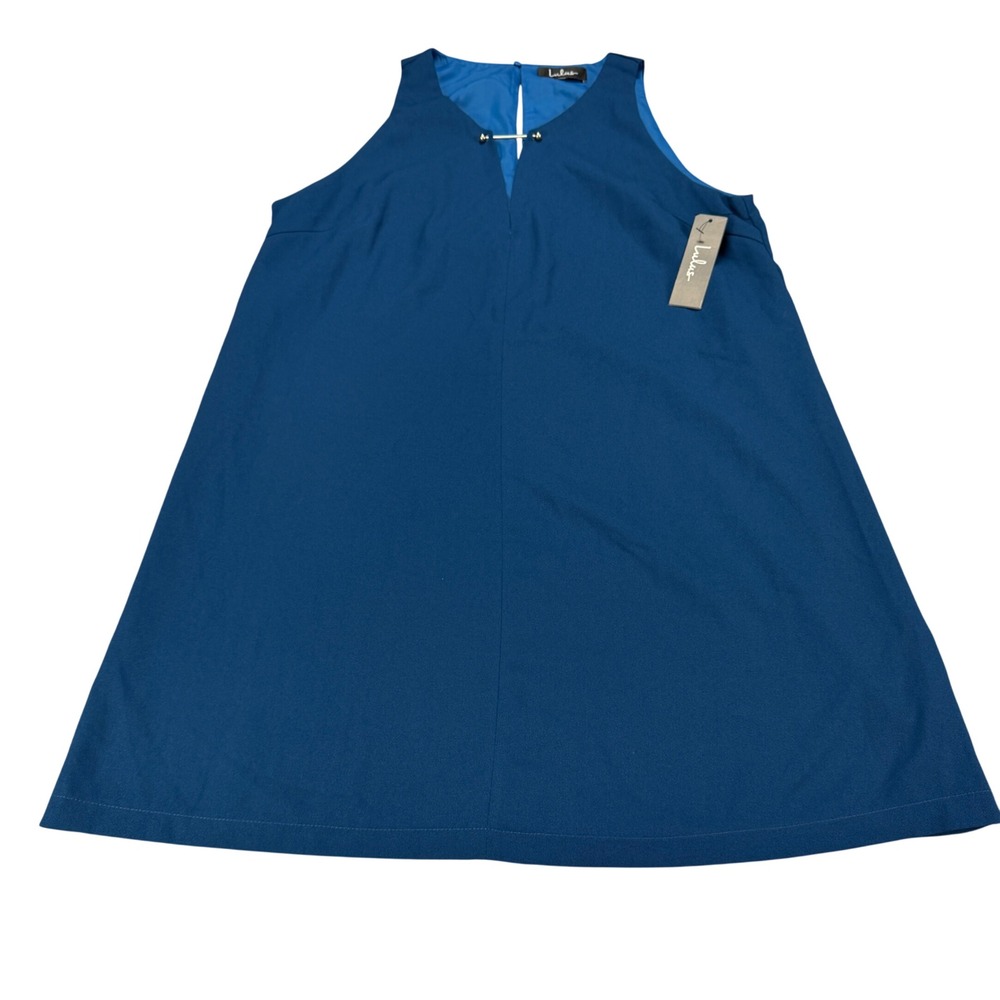 Lulus Blue Sleeveless V-Neck Gold‎ Bar Detail Shift Mini Dress XL NWT